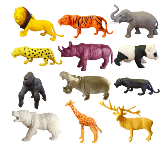 12 Pieces Wildlife Animal Set for Kids - Big Multicolor