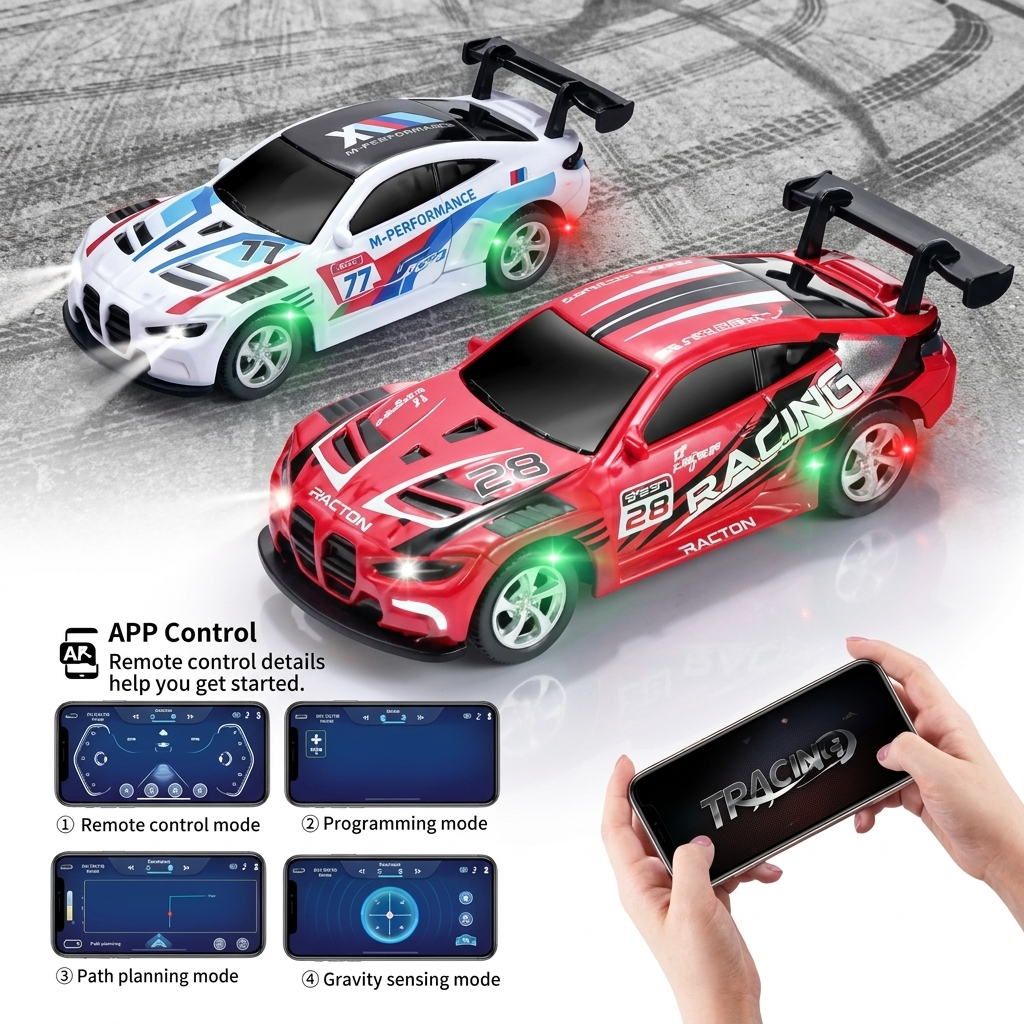 1:64 Mini RC Car Dual Mode 2.4G Dritf Racing Alloy Remote Control Car -Mobile App Control-Any 1