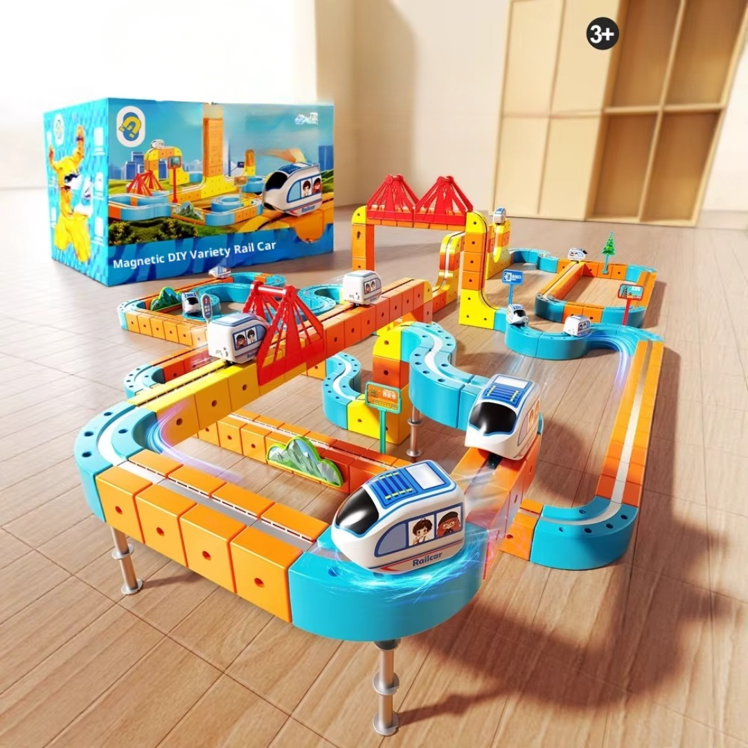 Kids' Anti-Gravity Magnetic Track Set with electric train, gravity-defying STEM construction toy