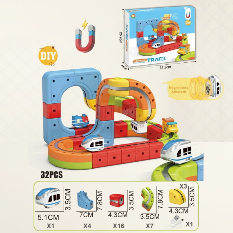 Vibrant anti-gravity magnetic track set with electric train, engaging STEM educational toy for kids